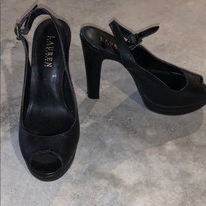 Lauren Ralph Lauren Black Peep Toe Heels. 8